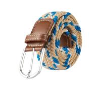 FGUJSUR 107cm 120cm 130cm Unisex Casual Knitted Pin Buckle Belt Woven Canvas Elastic Expandable Stretch Belts For Women Men Girdle(FB 3.3cmX120CM,Beige blue white)