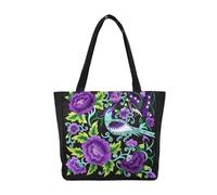 FGUJSUR Bolso de hombro bordado estilo étnico, bolso lona literario gran capacidad, compras Retro peonía(Purple)