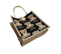 FGUJSUR Bolso De Lino Bolsa Almuerzo Compras Portátil Cosmética Bolsas Mujer Casuales Versátiles(B-Black)