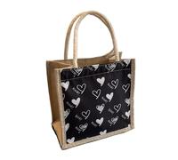 FGUJSUR Bolso De Lino Bolsa Almuerzo Compras Portátil Cosmética Bolsas Mujer Casuales Versátiles(Black-Zipper)