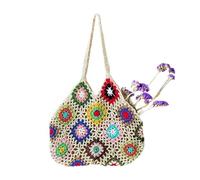 FGUJSUR Bolso de mano floral ganchillo hecho a for mujer, bolso punto gran capacidad, moderno vintage hueco(Khaki)