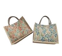 FGUJSUR Bolso de mano lino informal con patrón flores, bolsa almuerzo, bolso momia, 1 ud(Blue)