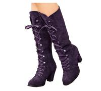 FGUJSUR Botas de mujer a la moda Otoño Invierno botas altas caballero romano punta redonda suela gruesa zapatos antideslizantes que aumentan altura(Purple,36)