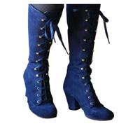 FGUJSUR Botas de mujer a la moda Otoño Invierno botas altas caballero romano punta redonda suela gruesa zapatos antideslizantes que aumentan altura(Blue,40)