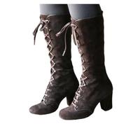 FGUJSUR Botas de mujer a la moda Otoño Invierno botas altas caballero romano punta redonda suela gruesa zapatos antideslizantes que aumentan altura(Brown,37)