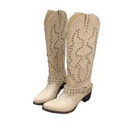 FGUJSUR Botas de vaquero con bordado remaches for mujer, botas Punk sin cordones tacones gruesos, Festival Música Country(Color 1,41)