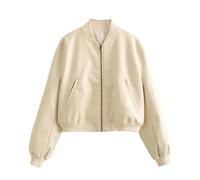 FGUJSUR Chaqueta Cuero Mujer Chaqueta holgada de cuero lavado for mujer, estilo vintage, con cuello alto y cremallera degradada, abrigo corto primavera for, locomotora(WHITE,XS)