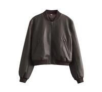 FGUJSUR Chaqueta Cuero Mujer Chaqueta holgada de cuero lavado for mujer, estilo vintage, con cuello alto y cremallera degradada, abrigo corto primavera for, locomotora(Black,XS)