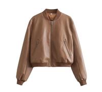 FGUJSUR Chaqueta Cuero Mujer Chaqueta holgada de cuero lavado for mujer, estilo vintage, con cuello alto y cremallera degradada, abrigo corto primavera for, locomotora(Color01,XS)