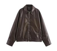 FGUJSUR Chaqueta Cuero Mujer Chaquetas casuales de piel sintética for mujer, estilo otoño-invierno, vintage con cremallera empalmada, for la vuelta al cole(Beige,S)