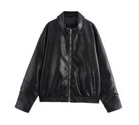 FGUJSUR Chaqueta Cuero Mujer Chaquetas casuales de piel sintética for mujer, estilo otoño-invierno, vintage con cremallera empalmada, for la vuelta al cole(Black,M)