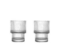 FGUJSUR Coffee Glass Cups Stackable Glassware Stripe Simple Transparent Cocktail Bar Beverages Soda Milk Juice Drink Mugs Cup Drinkware(300ml 2pcs)