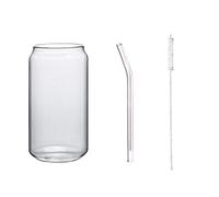 FGUJSUR Creative Glass Cup Bamboo Lid Can Shape Tea Juice Milk Coffee Mug Drinking High Borosilicate sturdy Drinkware(550ml with straw)