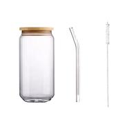 FGUJSUR Creative Glass Cup Bamboo Lid Can Shape Tea Juice Milk Coffee Mug Drinking High Borosilicate sturdy Drinkware(550ml Lid straw)