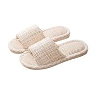 FGUJSUR Zapatilla de Lino Pantuflas de Lino Unisex Transpirables for Interior y hogar, Antideslizantes, silenciosas, for Primavera otoño, algodón(Beige White,36-Size 37)