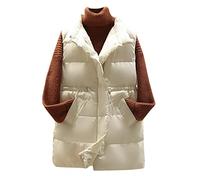 FGUUTYM Abrigo de invierno sin mangas para mujer, chaleco Parkars con capucha, abrigo cálido con bolsillos, chaqueta acolchada para exteriores, conjunto de traje de esmoquin para mujer, blanco, XL