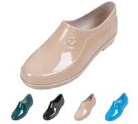 FGUUTYM Botas de lluvia cortas, botines de piel sintética, impermeables, cómodas, de goma, monocolor, planas, antideslizantes, de jardín, botines de goma, botines de bota de tobillo, beige, 41 EU
