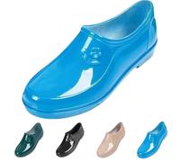 FGUUTYM Botas de lluvia cortas, botines de piel sintética, impermeables, cómodas, de goma, monocolor, planas, antideslizantes, de jardín, botines de goma, botines de bota de tobillo, azul, 40 EU