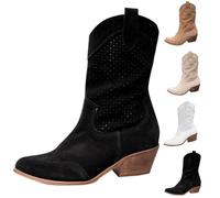 FGUUTYM Botas de vaquero para mujer, botas occidentales, punta puntiaguda, botines de media altura, ahuecados, transpirables, botas cortas, zapatos bajos, tacón de bloque, botas de vaquera, botas de