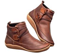FGUUTYM Botines de cuero otoño vintage zapatos de mujer cómodos tacón plano botas cortas punta redonda botas de vaquero con suela antideslizante elegantes prácticas botas occidentales, Kaffee2, 43 EU