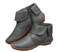 FGUUTYM Botines de cuero otoño vintage zapatos de mujer cómodos tacón plano botas cortas punta redonda botas de vaquero con suela antideslizante elegantes prácticas botas occidentales, Gris4, 35 EU