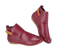 FGUUTYM Botines de cuero otoño vintage zapatos de mujer cómodos tacón plano botas cortas punta redonda botas de vaquero con suela antideslizante elegantes prácticas botas occidentales, rojo1, 43 EU