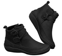 FGUUTYM Botines de cuero otoño vintage zapatos de mujer cómodos tacón plano botas cortas punta redonda botas de vaquero con suela antideslizante elegantes prácticas botas occidentales, Negro2, 41 EU