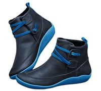 FGUUTYM Botines de cuero otoño vintage zapatos de mujer cómodos tacón plano botas cortas punta redonda botas de vaquero con suela antideslizante elegantes prácticas botas occidentales, Azul3, 41 EU