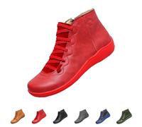 FGUUTYM Botines Otoño Mujer Planas Vintage Botas de Tobillo Botas Clásicas de Trabajo Punta Redonda Botas de Vaquero Botas Cortas con Suela Antideslizante Elegantes Prácticas Botas Occidentales, rojo1