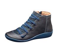 FGUUTYM Botines Otoño Mujer Planas Vintage Botas de Tobillo Botas Clásicas de Trabajo Punta Redonda Botas de Vaquero Botas Cortas con Suela Antideslizante Elegantes Prácticas Botas Occidentales, Azul3