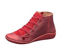 FGUUTYM Botines Otoño Mujer Planas Vintage Botas de Tobillo Botas Clásicas de Trabajo Punta Redonda Botas de Vaquero Botas Cortas con Suela Antideslizante Elegantes Prácticas Botas Occidentales, rojo3