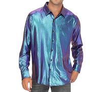 FGUUTYM Camisas brillantes para hombre - Camisa de manga larga con botones de color liso, camiseta casual de verano, blusa de ocio al aire libre, discoteca, fiesta, camisetas de ajuste regular