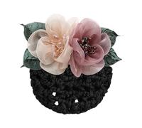 FGUUTYM Fashion Hair Snood Net Barrette Mesh Flower And Faux Pearl Decor Clip Elastic Bun Bow Headdress For Lady Women Dance Haarspange Blanko (Rosa, One Size)
