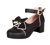 FGUUTYM Mary Jane Zapatos de tacón alto para niñas y mujeres, lindos y elegantes, zapatos de princesa para vestidos de encaje con lazo de perlas y fresas, lindos zapatos de noche, zapatos de boda