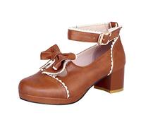 FGUUTYM Mary Jane Zapatos de tacón alto para niñas y mujeres, lindos y elegantes, zapatos de princesa para vestidos de encaje con lazo de perlas y fresas, lindos zapatos de noche, zapatos de boda