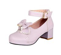 FGUUTYM Mary Jane Zapatos de tacón alto para niñas y mujeres, lindos y elegantes, zapatos de princesa para vestidos de encaje con lazo de perlas y fresas, lindos zapatos de noche, zapatos de boda