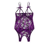 FGUUTYM Mujer Slip Seda Encaje Mujeres Ropa Interior sin mordeduras Traje de Mono hueco Traje de cuerpo abierto Lencería Sexy Abajo Abierto, morado, S