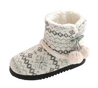 FGUUTYM Pantuflas de invierno cálidas para mujer, botas cálidas, zapatos con pompones, botas de nieve para mujer, botas de cabaña, diseño navideño, zapatillas cálidas, botas de casa para mujer, gris,
