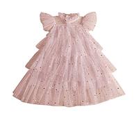 FGUUTYM Ropa de Maternidad Verano Estrella Luna Lentejuelas Princesa Vestido Baile Fiesta Volantes Vestidos Ropa Traje De Baño Con Ni, Z1-rosa., 3-4 años