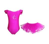 FGUUTYM Vestido de ballet de manga corta para niñas pequeñas, tutú, tutú, vestido de ballet dividido para 3 a 12, juego de ropa para niñas, Rosa intenso., 11-12 años