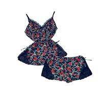 FGUUTYM Women E Printing Sexy Sleepwear Set Pajamas Sleeveless Shorts Lingerie Sexy Slim Sleepwear Set San Valentín, Negro , XL