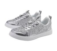 FGUUTYM Zapatillas de deporte para mujer, zapatillas deportivas de lentejuelas con cordones, zapatillas de fitness, informales, zapatillas de ocio, ligeras, para correr, correr por carretera, plata