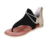 FGUUTYM Zapatos Rojo Mujer Mujer Verano Clip Toe Zapatos Cremallera Comfy Sandalias Lady Casual Beach Sandals Zapatos Ancho K Mujer 41, Negro , 37 EU