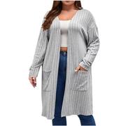 FGVFCS Cárdigan para mujer, talla grande, de punto, de manga larga, cuello en V, a rayas, color liso, casual, holgado, ligero, para otoño e invierno, ropa elegante para exteriores, 01 Gris, 4XL
