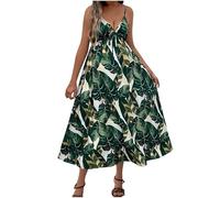 FGVFCS Vestidos bohemios para mujer, talla grande, con tirantes delgados, vestido midi con cuello en V, vestido cruzado floral, vestido de playa, vestido fluido, elegante, vestido de fiesta de cóctel,