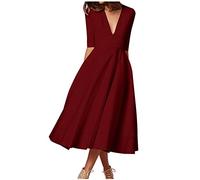 FGVFCS Vestidos de noche para mujer, vestidos de cuello en V profundo, vestidos midi cruzados, manga 3/4, vestido ligero con bolsillos, elegante vestido de fiesta de cóctel, vestido de cintura alta,