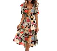 FGVFCS Vestidos de verano para mujer, talla grande, vestido floral de gasa, vestido de manga corta, vestido midi de línea imperio, vestidos de cuello en V, elegantes vestidos de cóctel para fiesta de