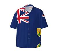 Fgwaauh Camisa de manga corta para hombre, con diseño de bandera de las Islas Turcas y Caicos, informal, con botones, para playa, vacaciones, verano, con bolsillo, Negro, L