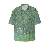 Fgwaauh Camisa de manga corta para hombre, diseño de arbustos de rosas bajo los árboles, camisa informal con botones, para playa, vacaciones, verano, con bolsillo, Negro, 3XL