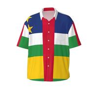 Fgwaauh Camisa de manga corta para hombre, diseño de bandera de África Central, informal, con botones, para playa, vacaciones, verano, con bolsillo, Negro, M